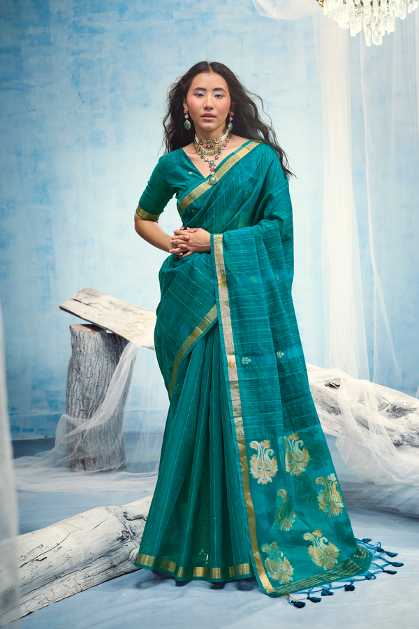 Peacock Teal Banarasi Silk Saree