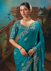 Peacock Teal Georgette Silk Saree
