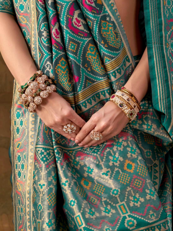 Peacock Teal Patola Silk Saree