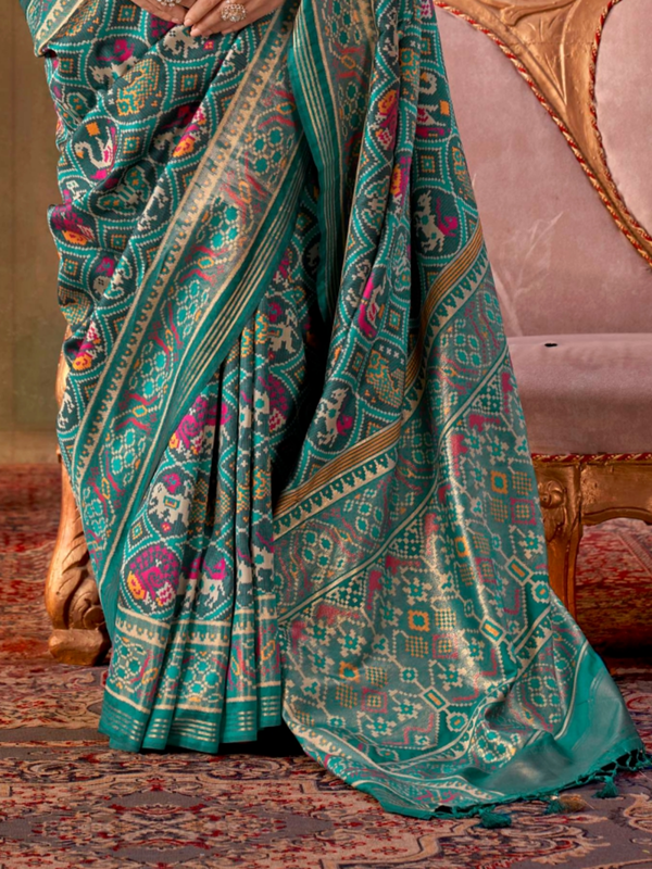 Peacock Teal Patola Silk Saree