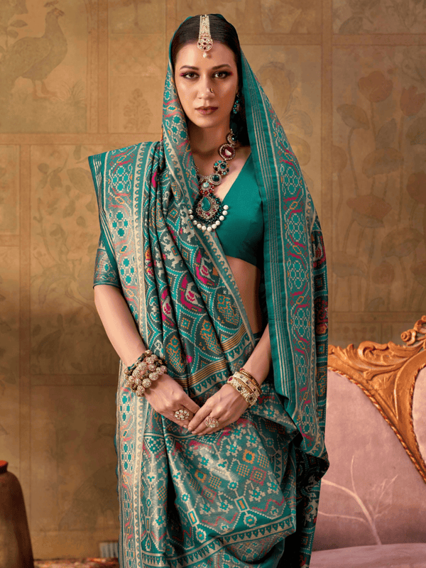 Peacock Teal Patola Silk Saree