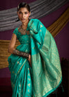 Peacock Teal Satin Silk Saree