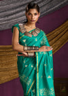 Peacock Teal Satin Silk Saree