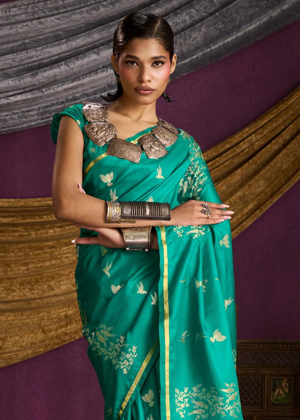 Peacock Teal Satin Silk Saree