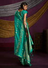 Peacock Teal Satin Silk Saree