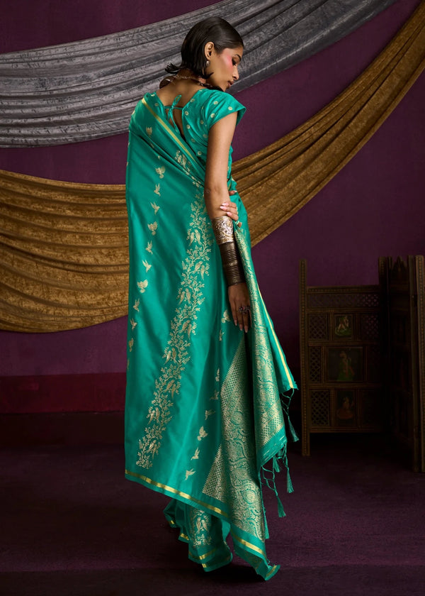 Peacock Teal Satin Silk Saree