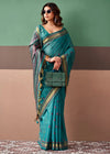 Peacock Teal Woven Designer Cotton Saree