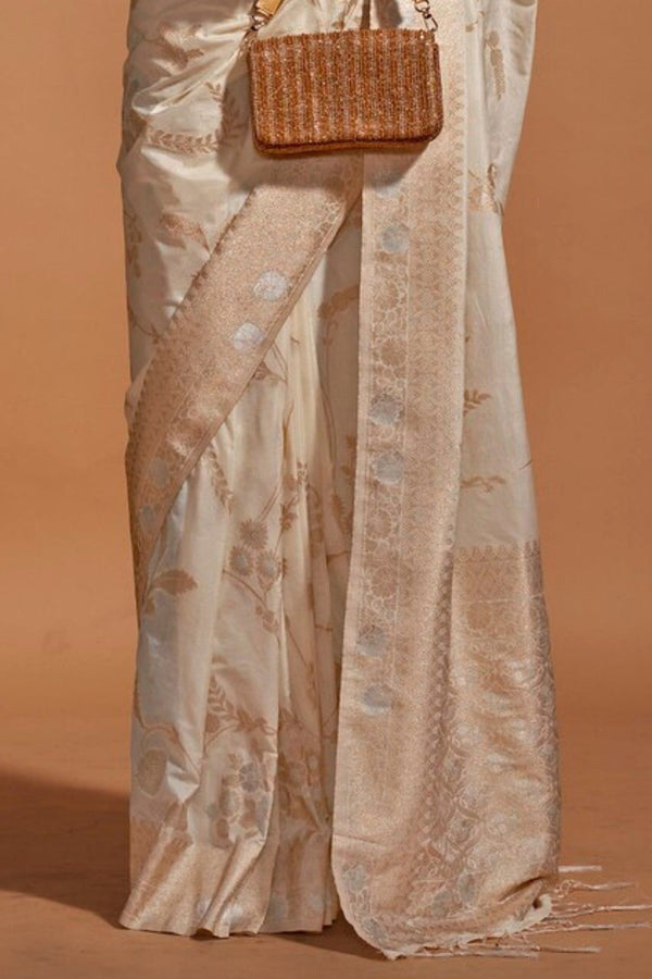 Pearl Cream Georgette Handloom Saree