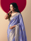 Periwinkle Blue Banarasi Silk Saree With Contrast Blouse