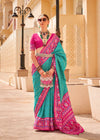 Persian Green And Rose Pink Woven Printed Patola Silk Saree