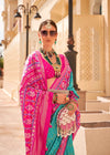 Persian Green And Rose Pink Woven Printed Patola Silk Saree