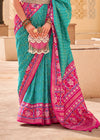 Persian Green And Rose Pink Woven Printed Patola Silk Saree
