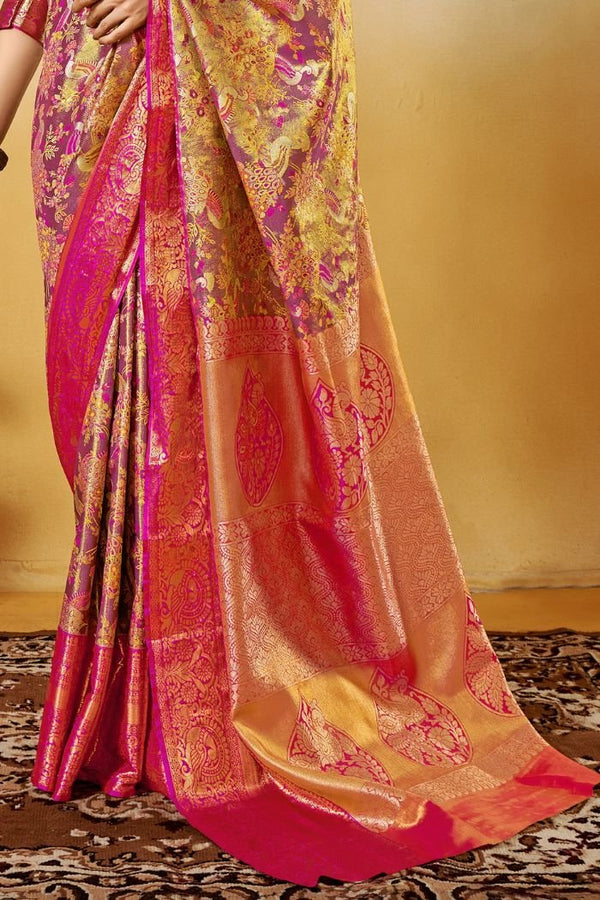Pink and Gold Kanjivaram Silk Saree