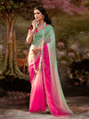 Pink Embroidered Designer Organza Silk Saree With Contrast Blouse