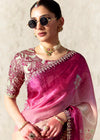 Pink Ivory Ombre Designer Organza Saree