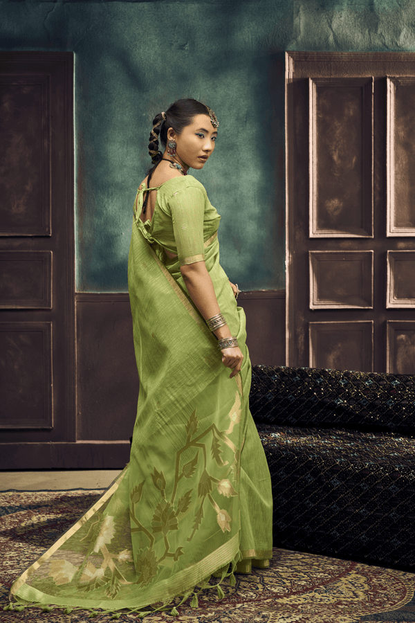 Pista Green Banarasi Cotton Silk Saree