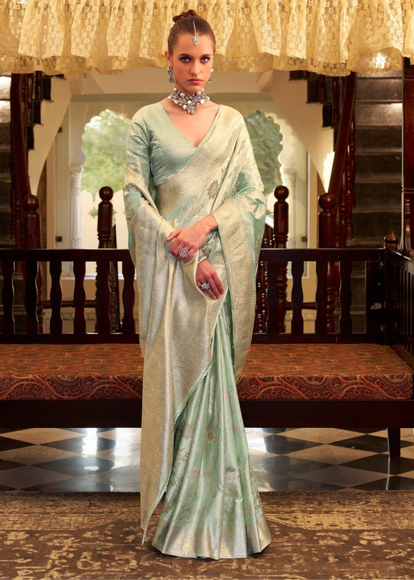 Pista Green Banarasi Satin Silk Saree