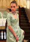 Pista Green Banarasi Satin Silk Saree