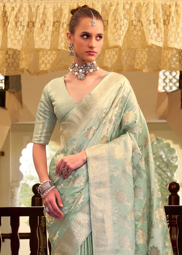 Pista Green Banarasi Satin Silk Saree