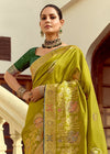 Pista Green Banarasi Silk Saree With Contrast Blouse