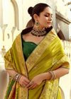 Pista Green Banarasi Silk Saree With Contrast Blouse