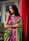 Pista Green Banarasi Silk Saree With Contrast Blouse