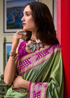 Pista Green Banarasi Silk Saree With Contrast Blouse