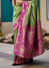 Pista Green Banarasi Silk Saree With Contrast Blouse