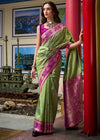 Pista Green Banarasi Silk Saree With Contrast Blouse