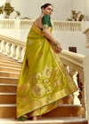 Pista Green Banarasi Silk Saree With Contrast Blouse