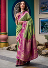 Pista Green Banarasi Silk Saree With Contrast Blouse