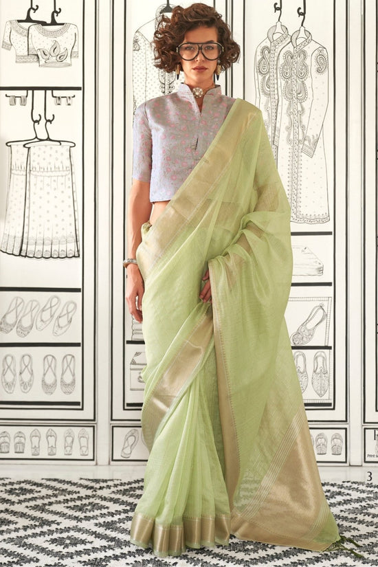 Pista Green Chiffon Handloom Saree
