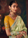 Pista Green Designer Tissue Silk Saree with Contrast Blouse