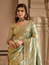 Pista Green Embroidered Designer Tissue Silk Saree
