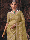 Pista Green Embroidered Designer Tissue Silk Saree, pallu and blouse