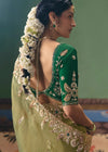 Pista Green Organza Silk Saree with Bottle Green Contrast Blouse