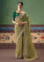 Pista Green Organza Silk Saree with Bottle Green Contrast Blouse