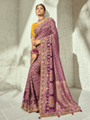 Plum Purple Banarasi Georgette Saree With Contrast Blouse