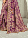 Plum Purple Banarasi Georgette Saree With Contrast Blouse