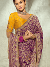 Plum Purple Banarasi Georgette Saree With Contrast Blouse