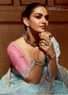 Powder Blue Designer Tissue Silk Saree With Embroidery