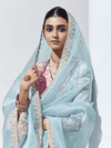 Powder Blue Embroidered Designer Tissue Silk Saree