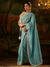 Powder Blue Embroidered Designer Tissue Silk Saree With Contrast Blouse