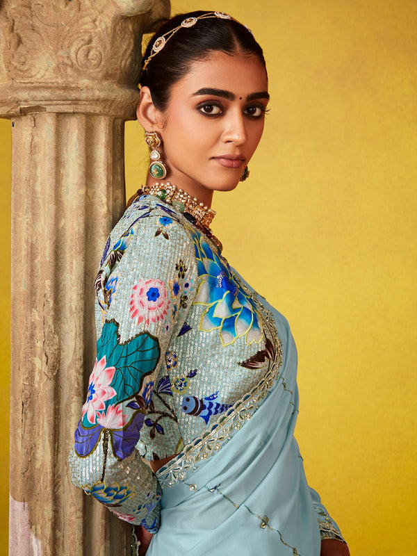 Powder Blue Georgette Saree