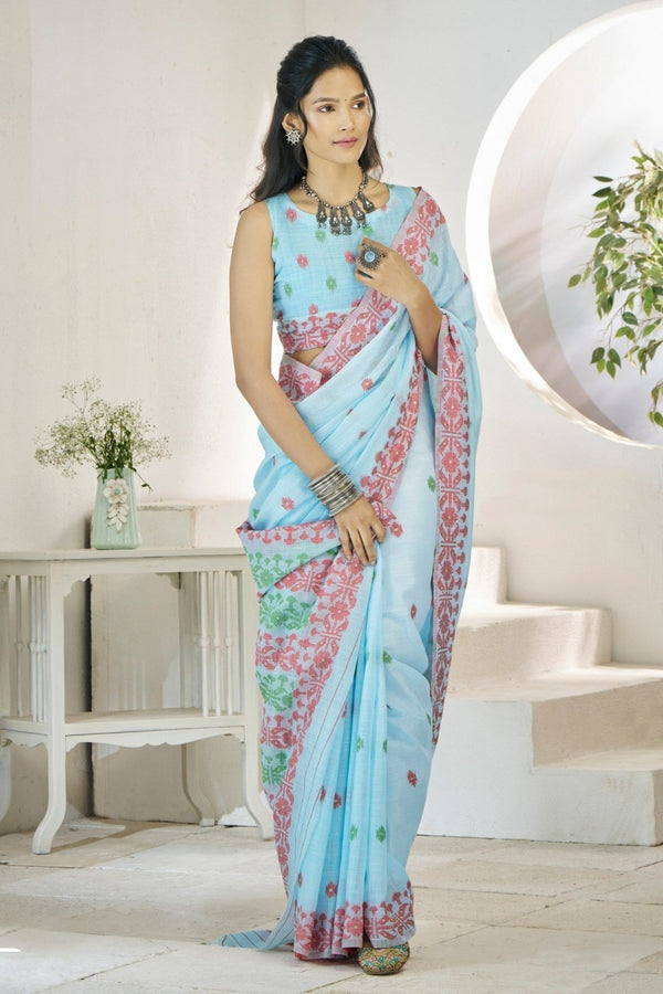 Powder Blue Linen Cotton Saree