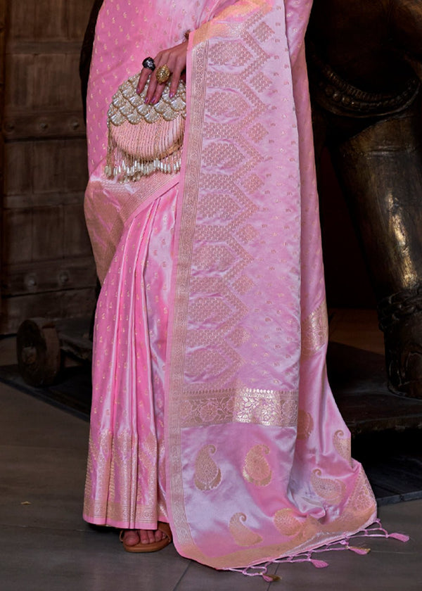 Puce Pink Banarasi Woven Satin Silk Saree