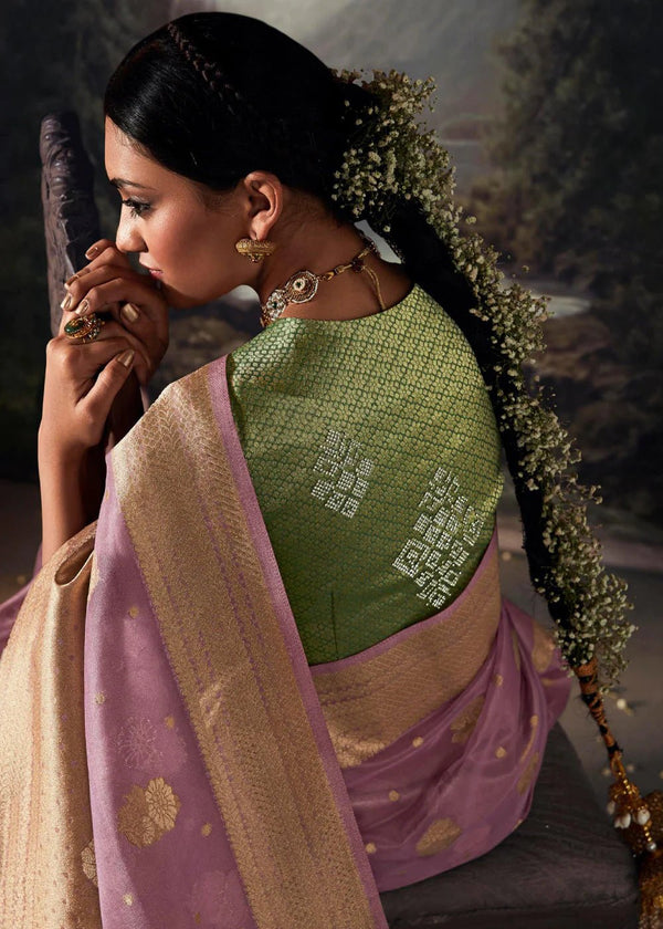 Puce Purple Woven Banarasi Organza Silk Saree