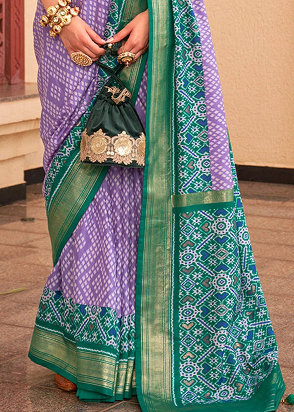 Purple And Green Woven Printed Patola Silk Saree