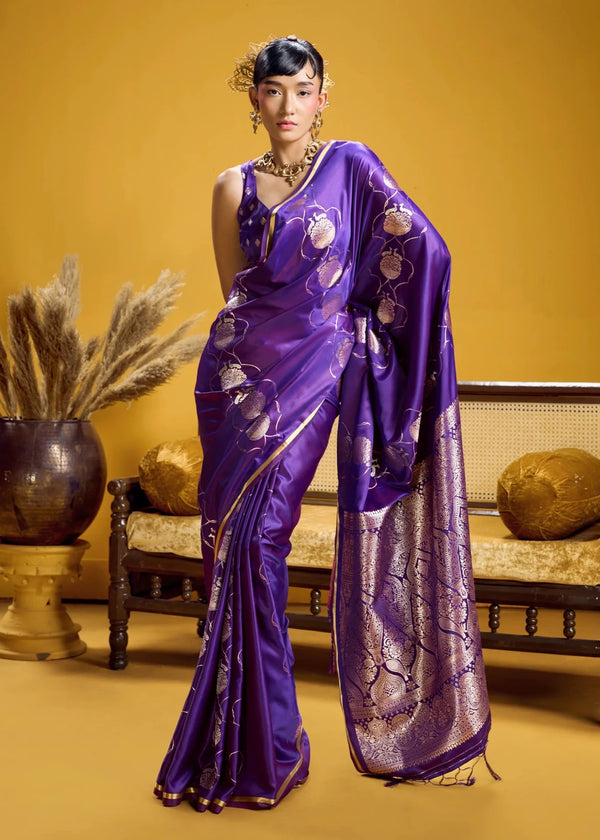 Purple Banarasi Satin Silk Saree