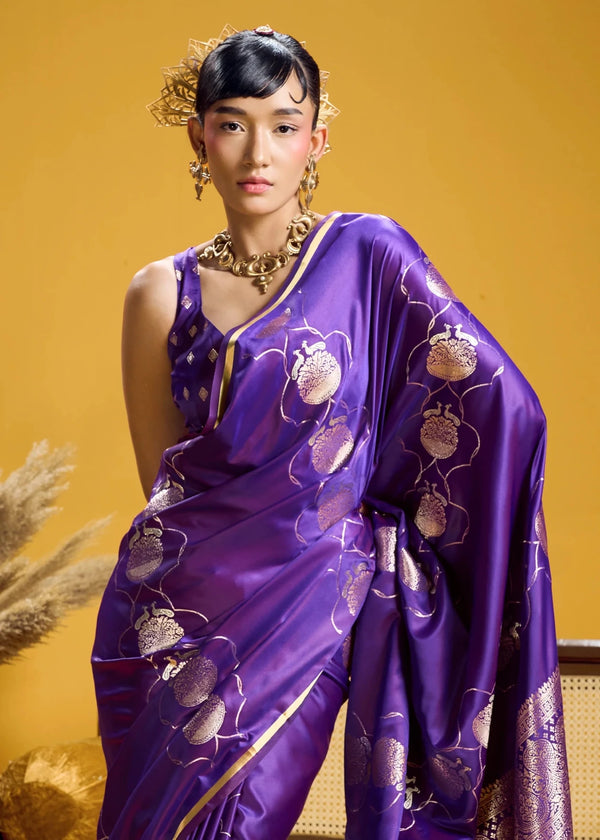 Purple Banarasi Satin Silk Saree